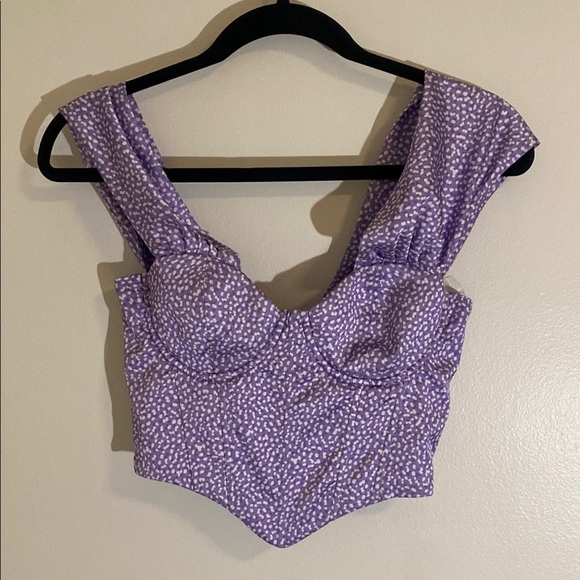 Oh Polly Purple and White Satin Bardot Corset Top Off the shoulder size 4 - Picture 3 of 9